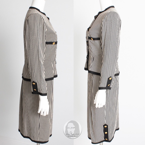 Albert Nipon Suit 2pc Jacket & Skirt Black White Striped Pinstripe Sz 10 Vintage - Picture 6 of 11